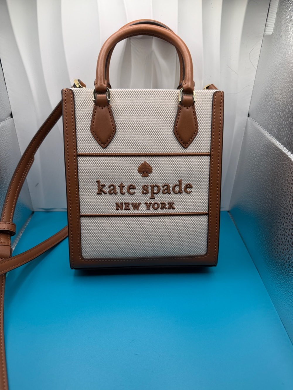 kate spade Cream Canvas Mini Tote with Brown Trim